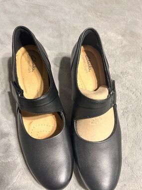Clarks Black Mary Jane Flat with Adjustable Strap